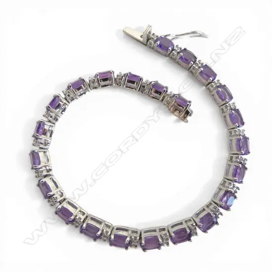 925 SILVER & AMETHYST WITH CZ BRACELET L.190mm, 13gms