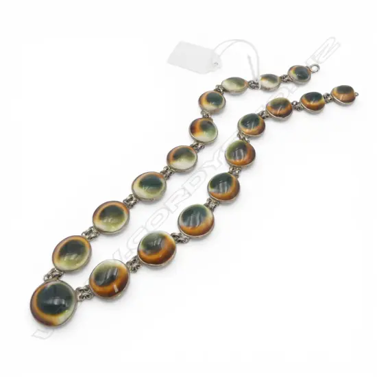 SILVER CATSEYE NECKLACE, SILVER BACKED L.470mm