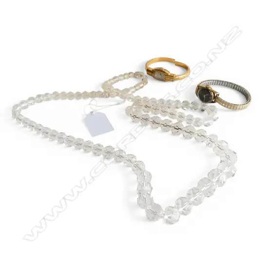 CRYSTAL BEAD NECKLACE + 2 GP WRIST WATCHES