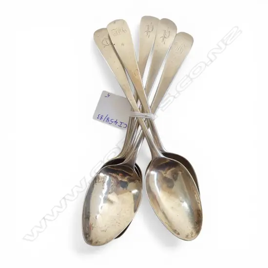 5 GEORGIAN S/SILVER DESSERT SPOONS 155GMS