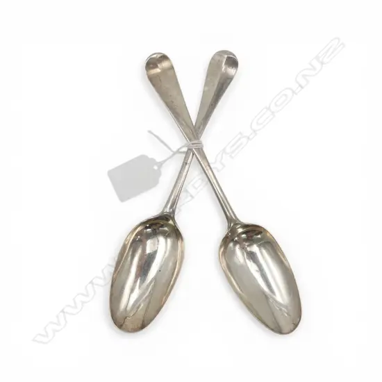 2 GEORGIAN S/SILVER BOTTOM MARKED DESSERT SPOONS 118GMS
