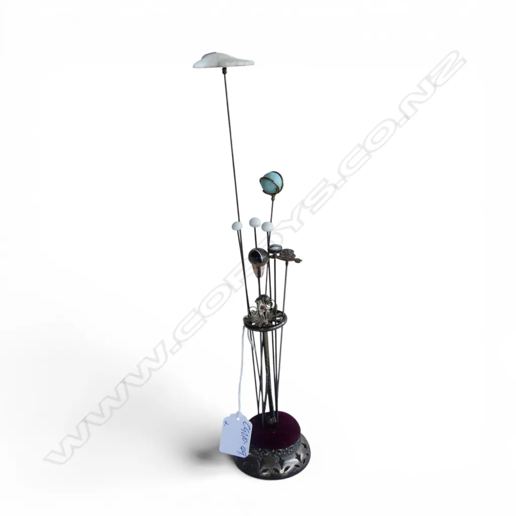 Silver plated hat pin holder + selection of hat pins Image 1++