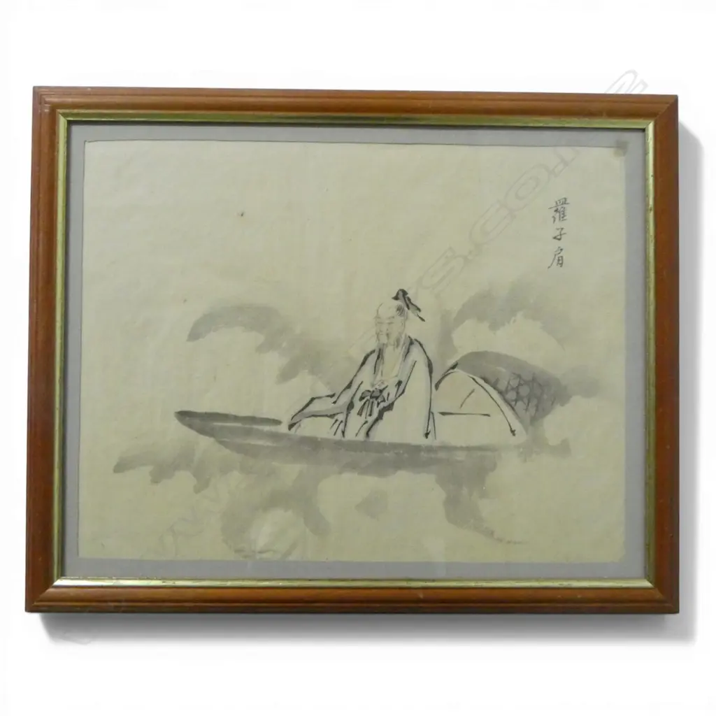CHINESE W/C SAGE IN BOAT H240 W320MM Image 1++