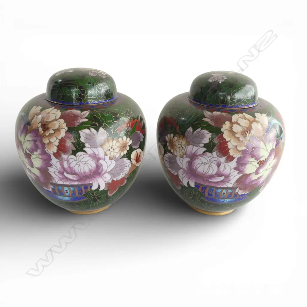 PAIR OF CLOISONNE GINGER JARS 220mm (H) Image 1++