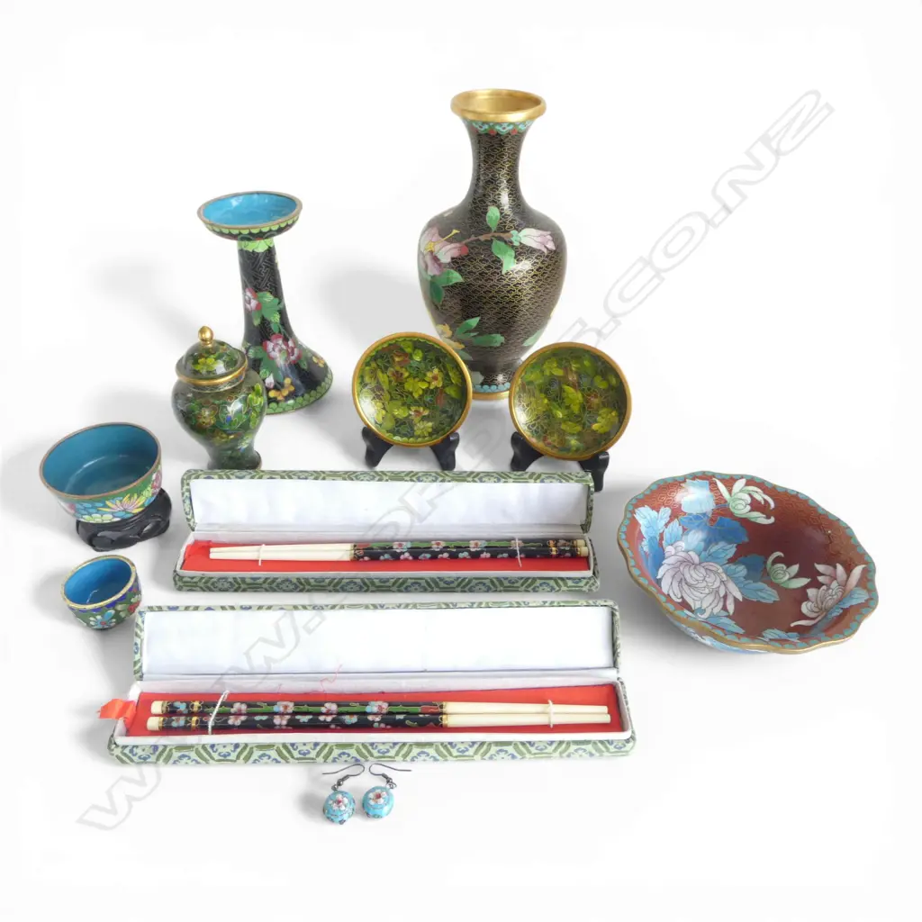 ASST. CLOISONNE PCES Incl. PR EARRINGS & 2 PRS CHOPSTICKS etc Image 1++