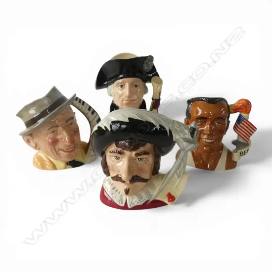 4 ROYAL DOULTON CHARACTER JUGS; JIMMY DURANTE, CYRANO DE BERGERAC, GEORGE WASHINGTON, JESSE OWENS H.200mm 