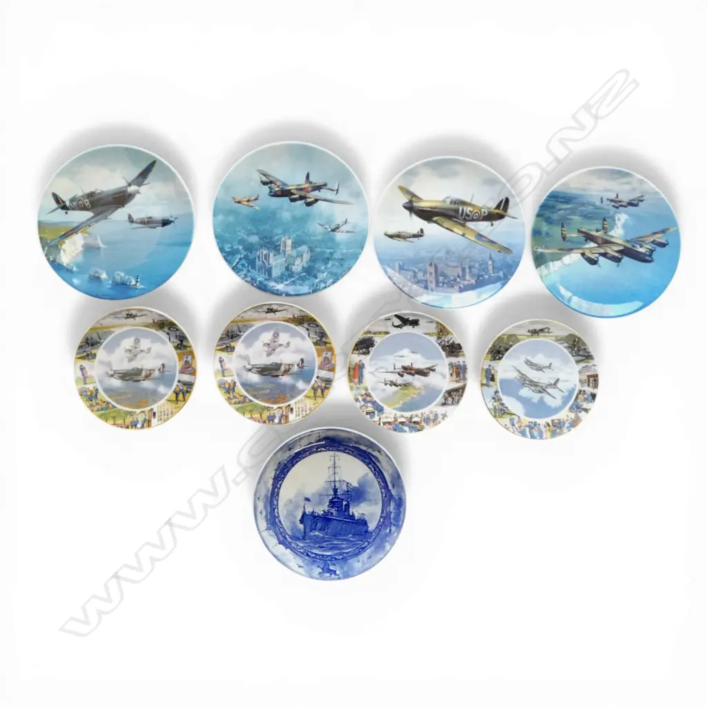 9 ROYAL DOULTON PLATES, WAR THEME 265mm dia (H.M.S. LION hairline) Image 1++