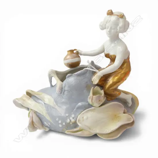 ART NOUVEAU BISQUE LADY ORNAMENT VASE. H.170mm. Some faults