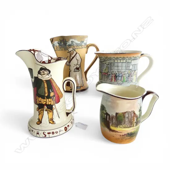4 ROYAL DOULTON JUGS; KENILWORTH CASTLE, SIR TOBY BELCH H.210mm, OLD MORETON, OTHER (HAIRLINES)