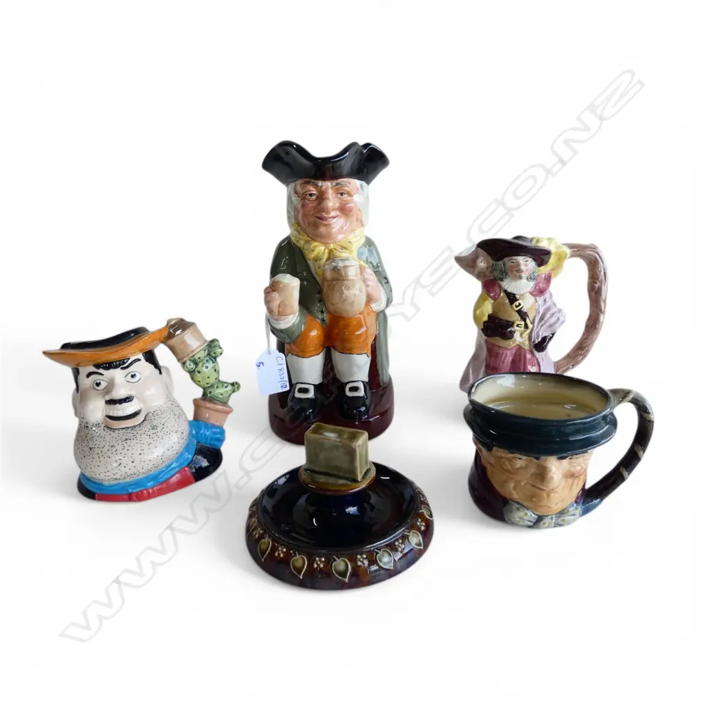 5 PCES CHINA; ROYAL DOULTON MATCHES STAND, DESPERATE DAN, TONY WELLER & HAPPY JOHN H.220mm + SYLVAC MUSKETEER Image 1++