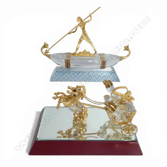 2 CASED CRYSTAL GILT EGYPTIAN STYLE ORNAMENTS 