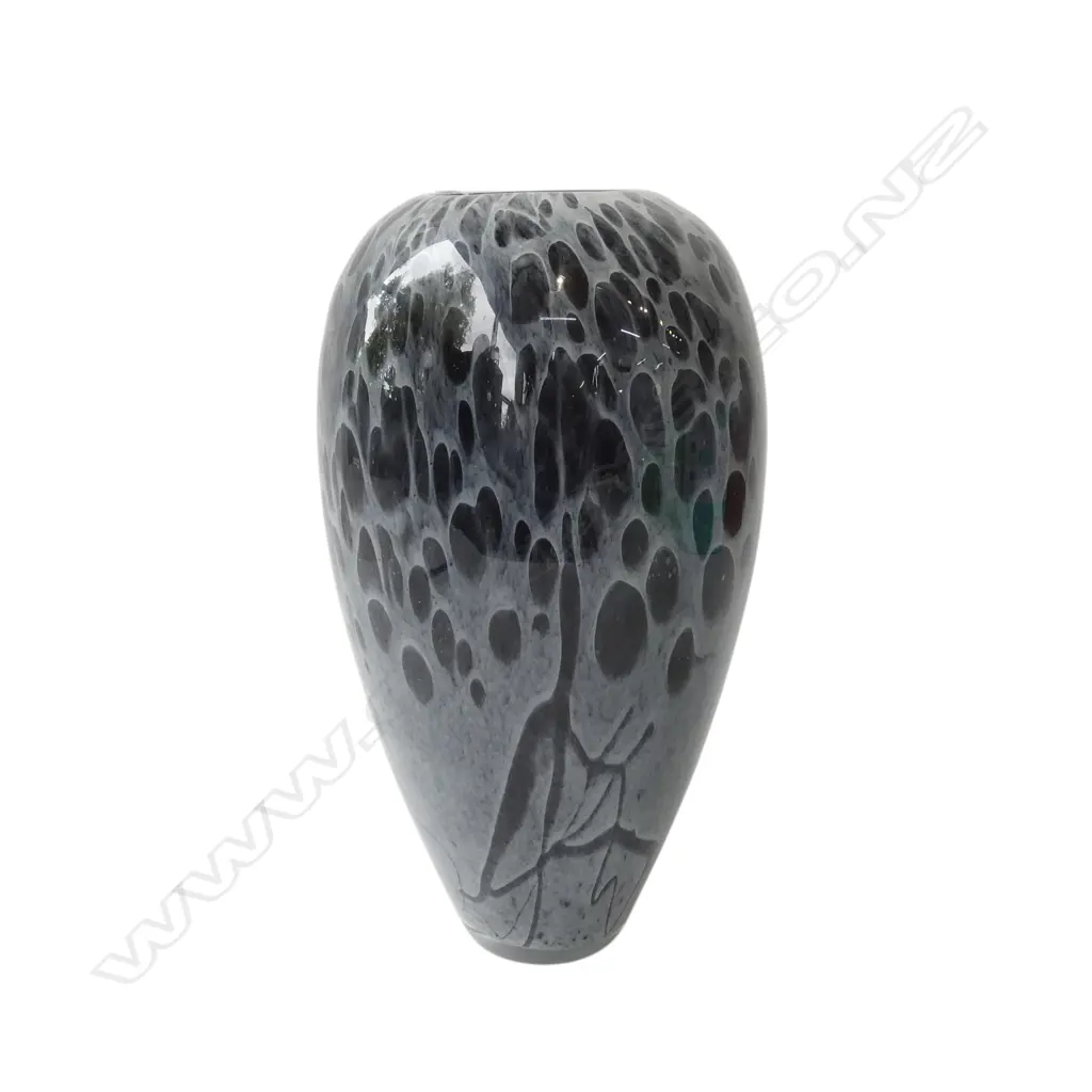 LARGE GREY & BLACK MOTTLED GLASS VASE with clear casing. H.285mm Image 1++