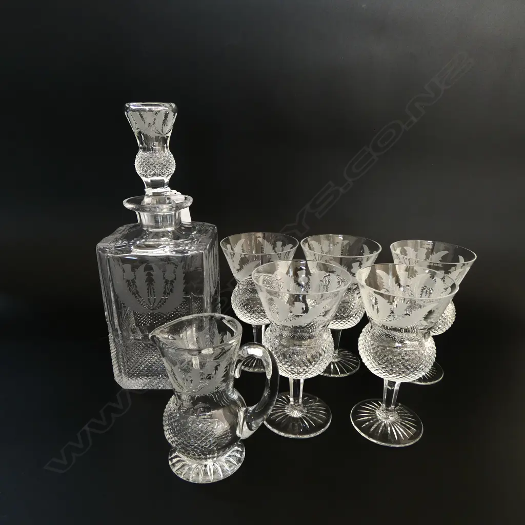 EDINBURGH CRYSTAL WHISKEY DECANTER, WATER JUG AND 5 GLASSES  Image 1++