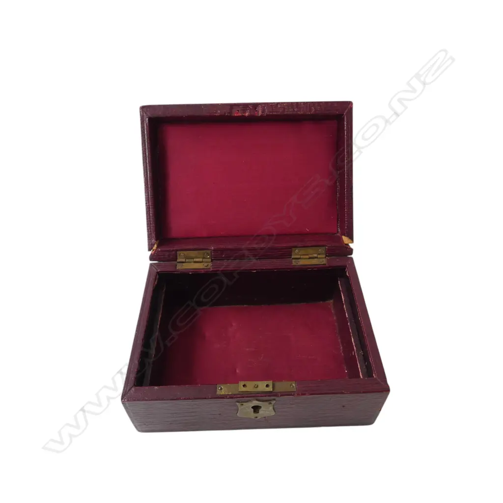 ANTIQUE LEATHER JEWELLERY BOX no key W.150mm  Image 1++