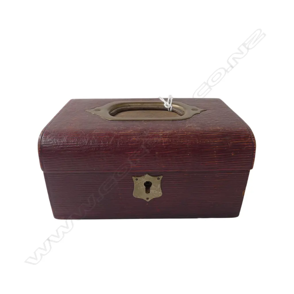ANTIQUE LEATHER JEWELLERY BOX no key W.150mm  Image 1++