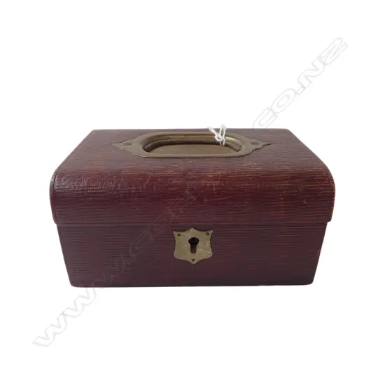 ANTIQUE LEATHER JEWELLERY BOX no key W.150mm 