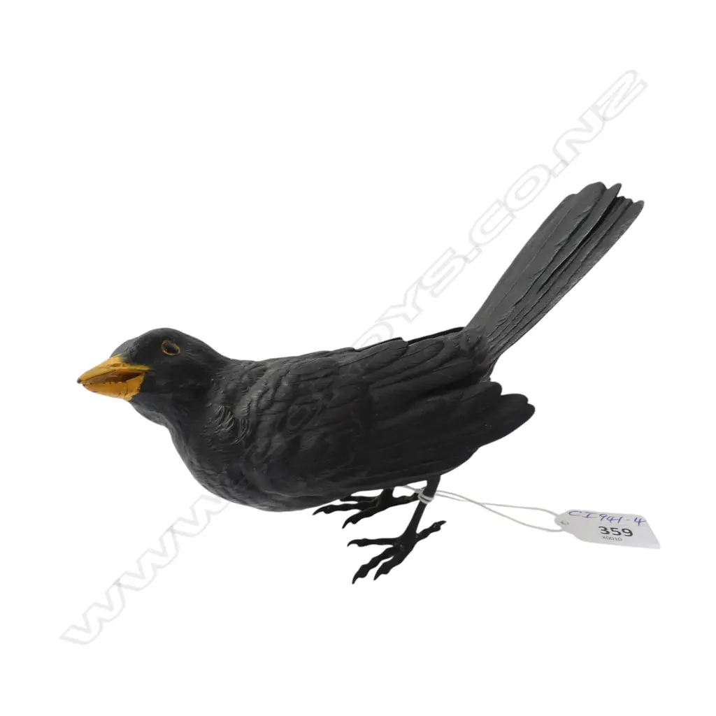 COLD PAINTED BRASS BLACK BIRD LIFE SIZE SCULPTURE. L.180mm Image 1++
