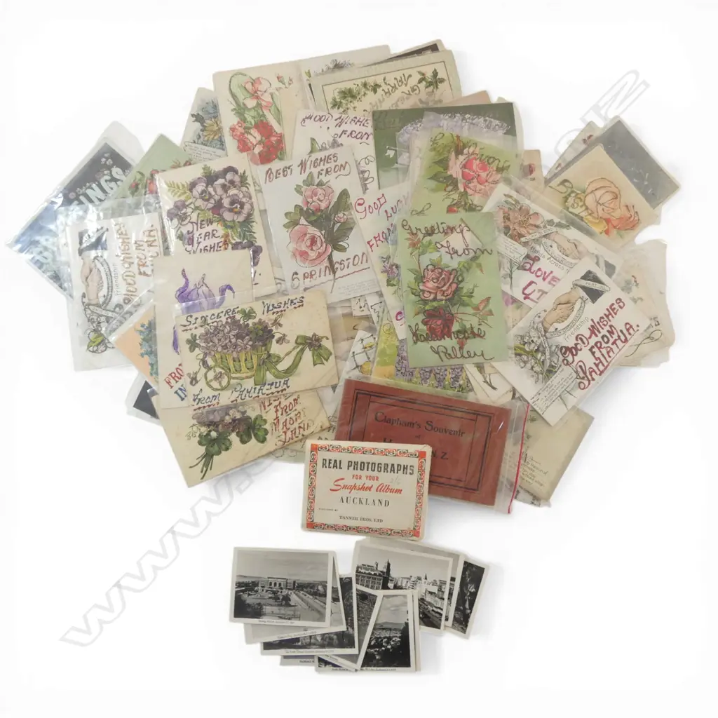 SELECTION NZ POSTCARDS 'BEST WISHES FROM.' + 'GOOD WISHES FROM...' + 'HAPP MEMORIES FROM...' ETC approx 80 + .... Image 1++