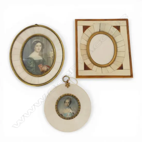 2 VINTAGE IVORY PORTRAITS in IVORY FRAMES & 1 IVORY FRAME