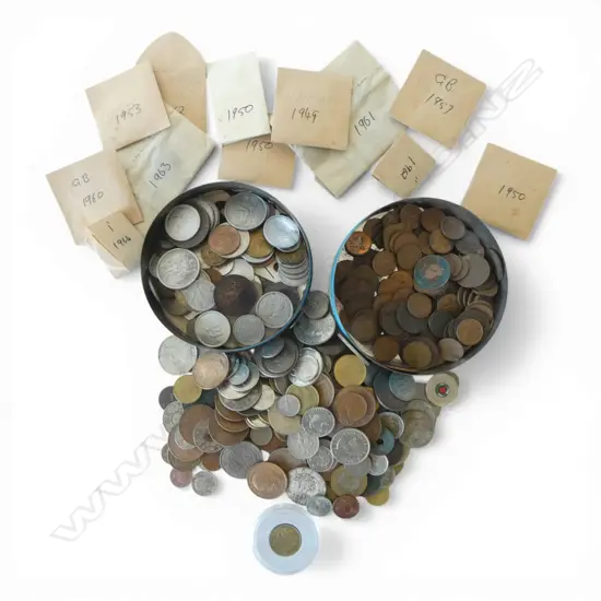 ASST. COINS INCL. CEYLON FIVE CENTS 1870