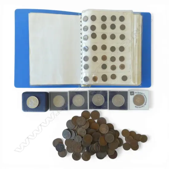 ASST. COINS (COPPER, COMMEMORATIVE) + COIN ALBUM