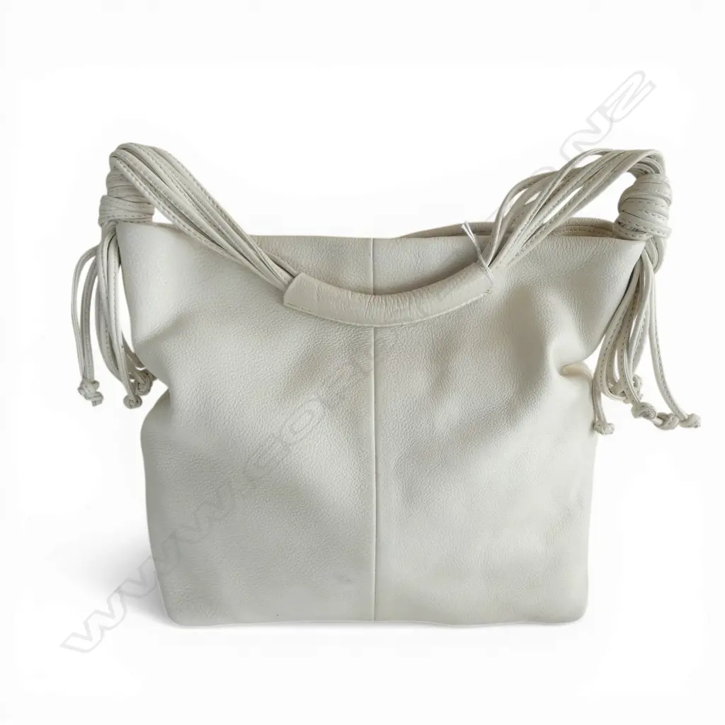 VINTAGE OROTON CREAM LEATHER HANDBAG multi strap handle w knotted ends Image 1++