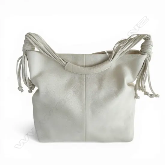 VINTAGE OROTON CREAM LEATHER HANDBAG multi strap handle w knotted ends