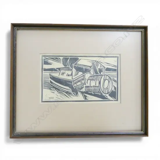 MINNIE WHITE Untitled (Wharf scene with boat) woodcut signed 117 x 195mm