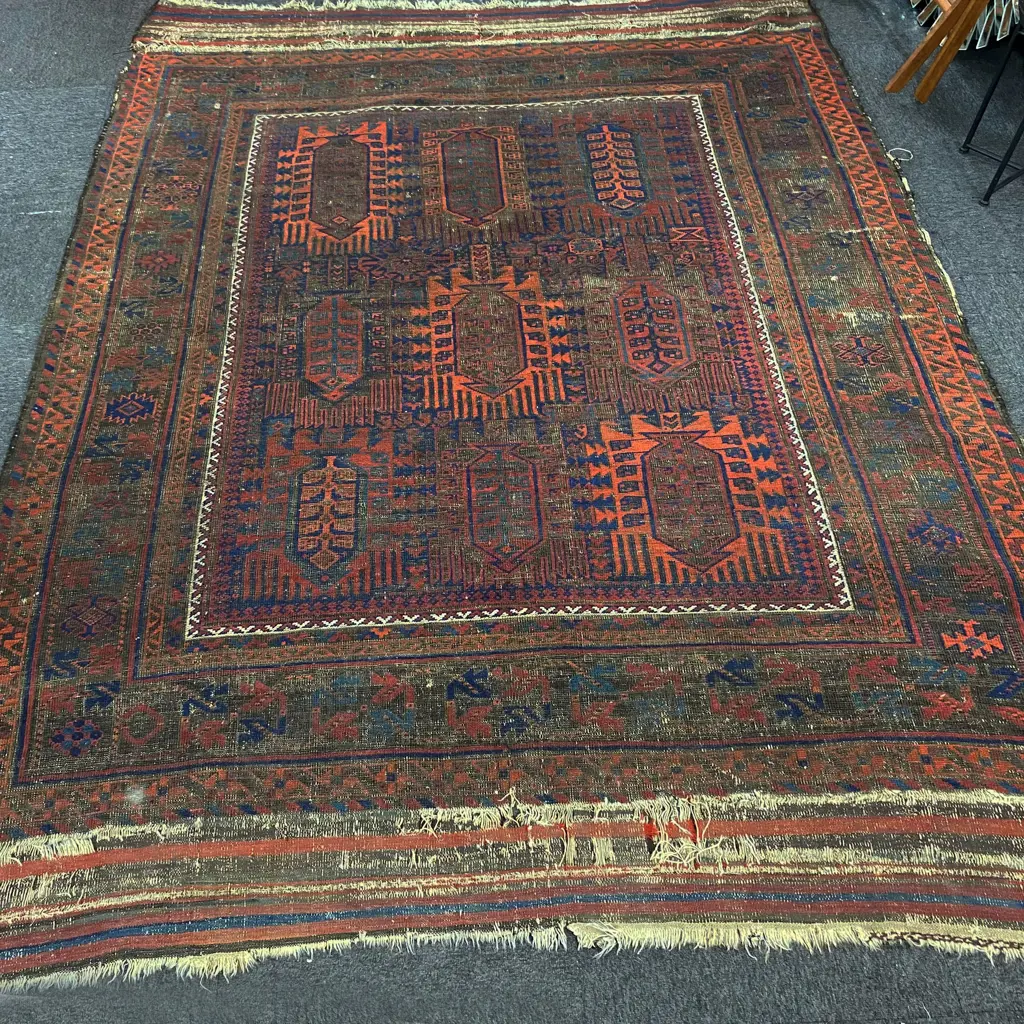 ANTIQUE BALUCHI RUG wool on wool, repairs and all faults, 2700x1880mm Image 1++