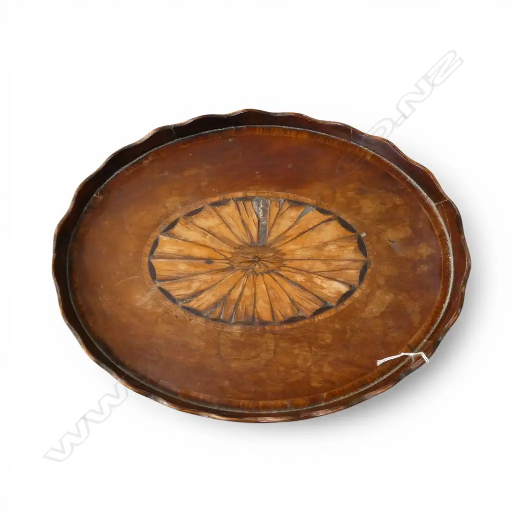 SHERATON REVIVAL OVAL INLAID MAHOGANY STAND faults H.640mm Image 1++