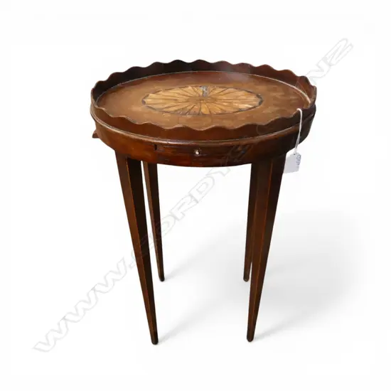SHERATON REVIVAL OVAL INLAID MAHOGANY STAND faults H.640mm