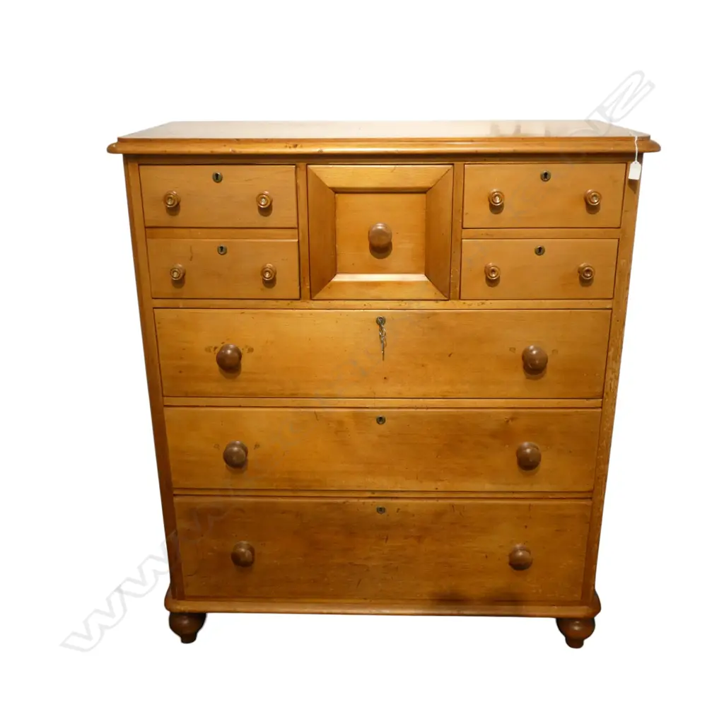 New Zealand colonial rimu scotch chest, with standard drawer configuration. turned knobs & feet Image 1++