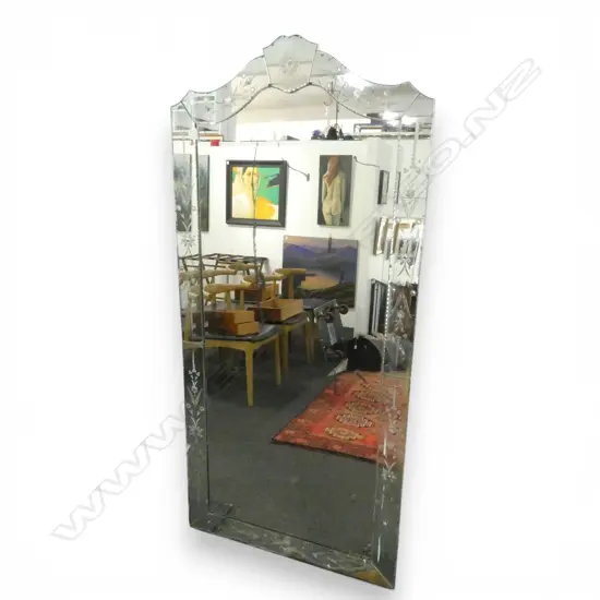 FRENCH FULL LENGTH WALL MIRROR FLORAL DESIGN MIRRORED FRAME H1760MM