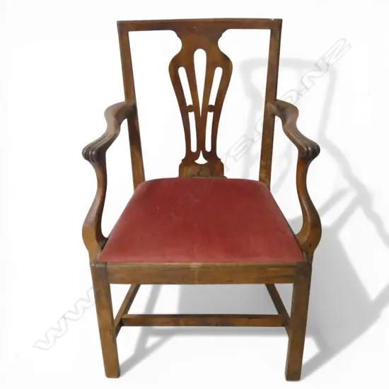 19C HEPPILWHITE OPEN ELBOW MAHOGANY CARVER CHAIR