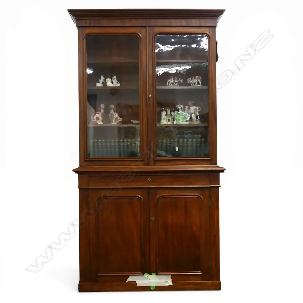 TALL VICTORIAN FLAME MAHOGANY BOOKCASE with original glass 1235x465x2325mm Image 1++