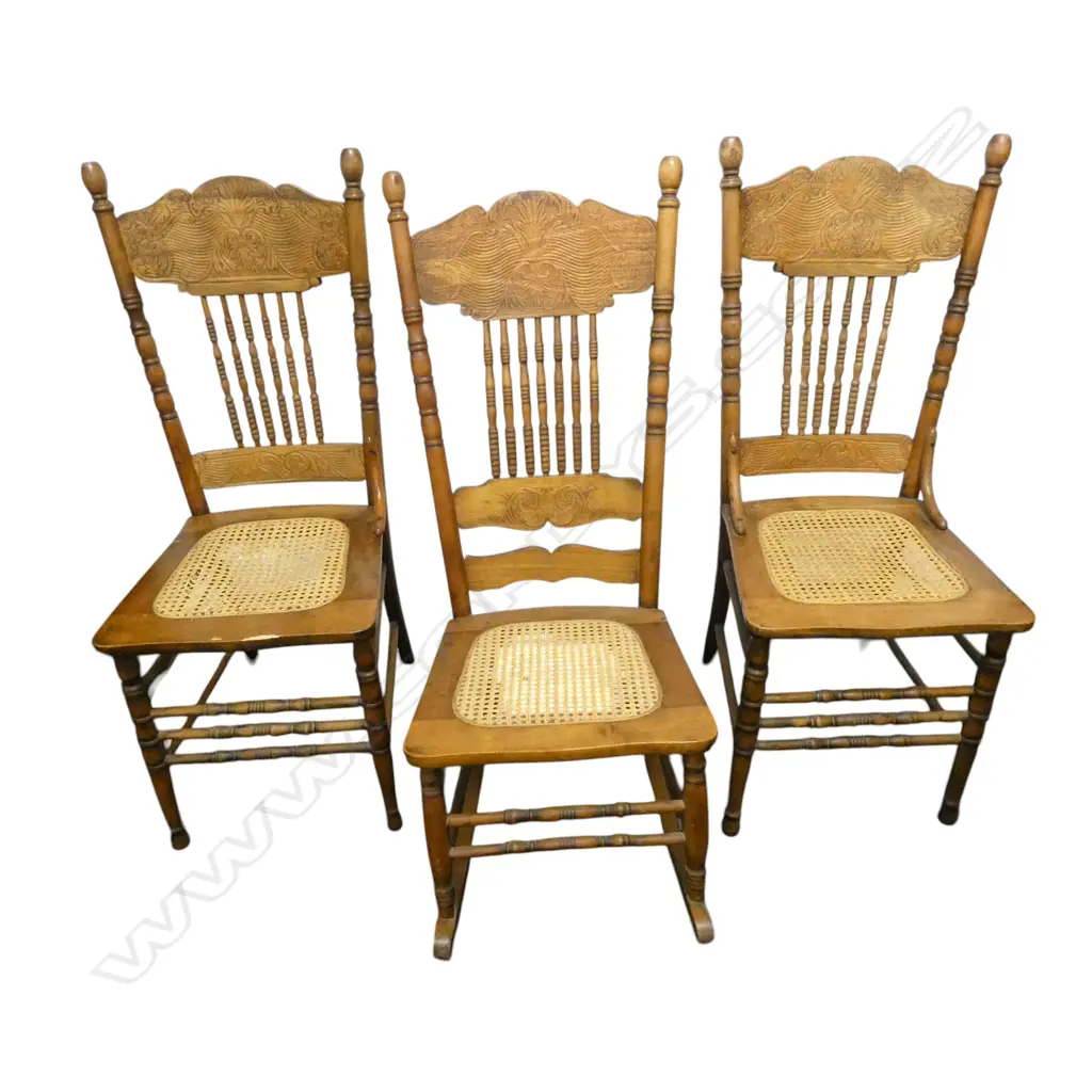 2 SPINDLE BACK CHAIRS + ROCKING CHAIR damage to one chair Image 1++