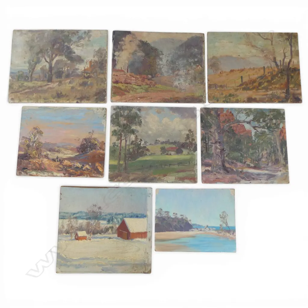 JAMES WILMOT, GROUP OF AUSTRALIAN LANDSCAPE STUDIES (8), ONE SIGNED, 200 X 255 MM (LARGEST)  EX. ESTATE OF THE ARTIST Image 1++
