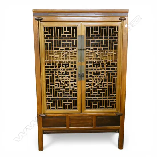 CHINESE CABINET with carved & pierced panel doors 1100x590x1760mm