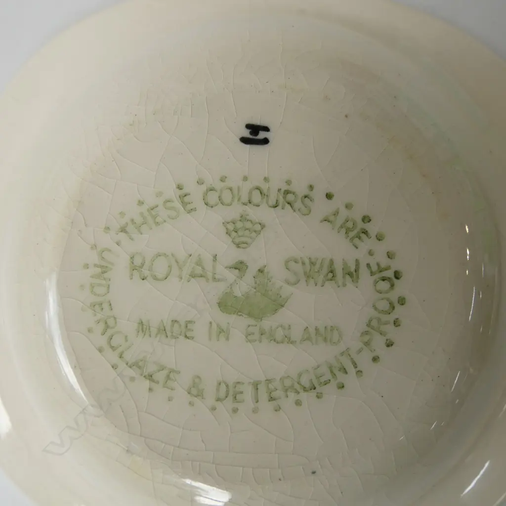 4 PCS; 2 PCS GERMAN STONEWARE, KOOKABURRA PLATE & ROYAL SWAN BOWL Image 1++