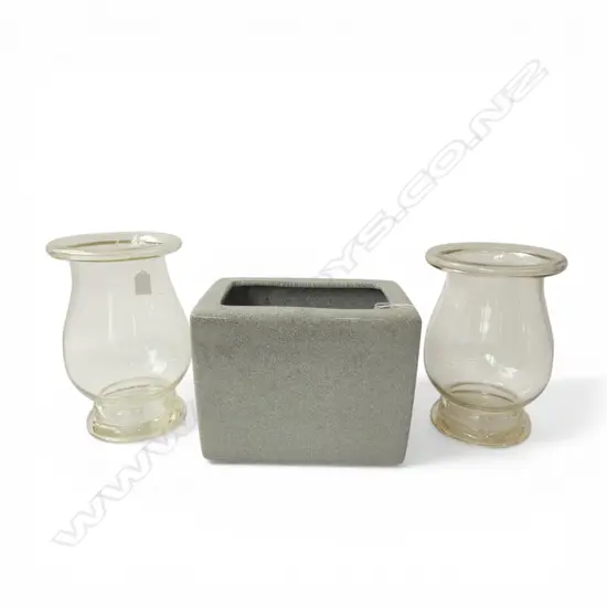CRACKLE GLAZE DECANTER + PR GLASS VASES H.245mm