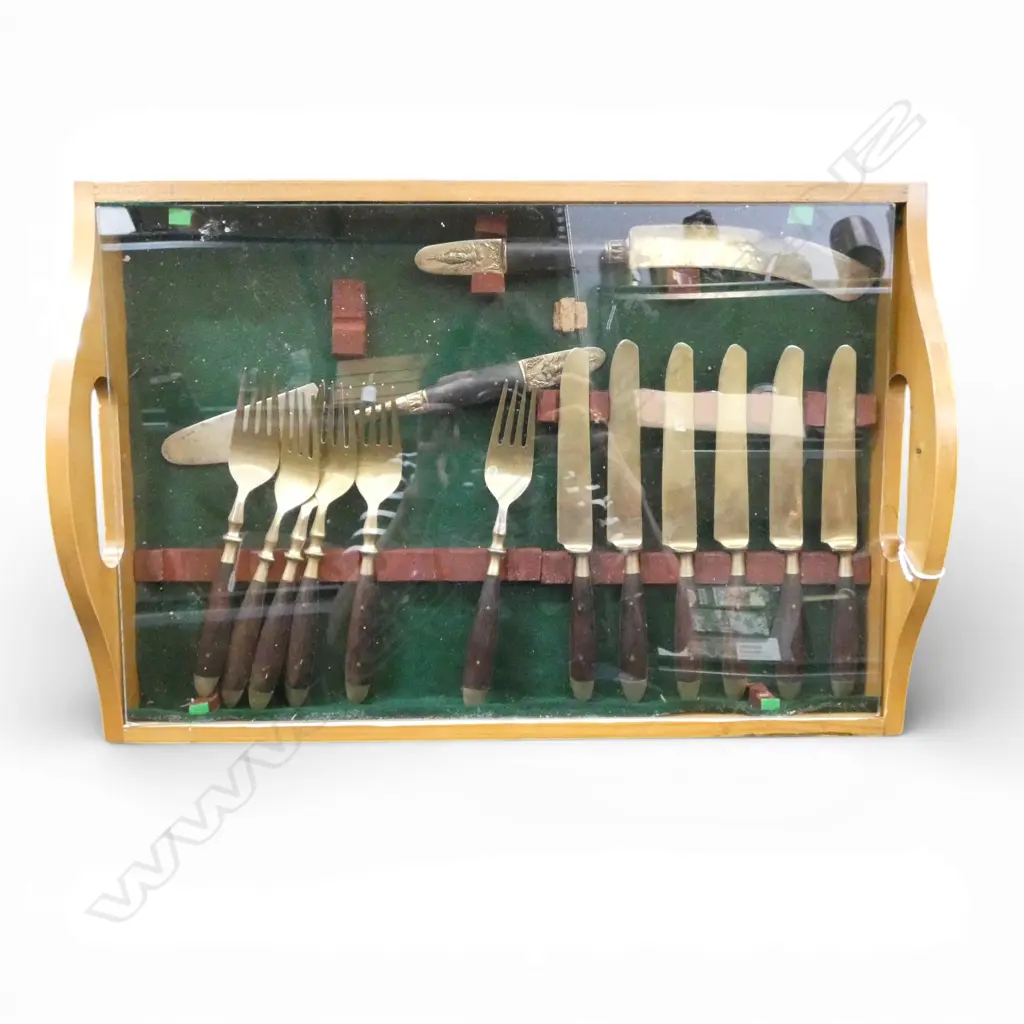 THAI BRASS PART CUTLERY SET in tray display Image 1++
