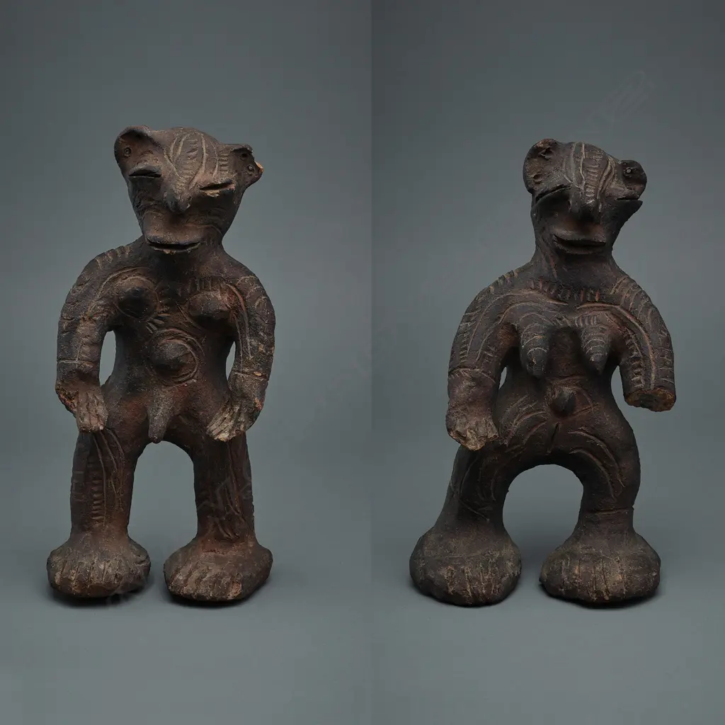 Pr earthenware Ancestor figures, Dimiri Village, Middle Sepik, PNG, one hand missing, H.29 & 25.2cm Image 1++