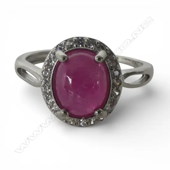 SILVER STAR RUBY & CZ DRESS RING, AIG REPORT, adjustable band size, stone heat treated