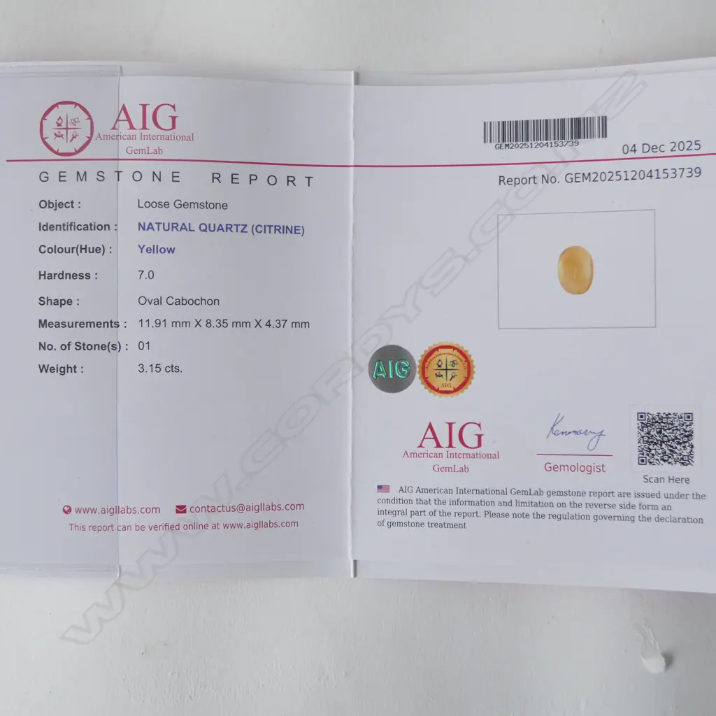 GOLDEN CITRINE & CZ DRESS RING, GILT FINISH, AIG REPORT size P1/2 Image 1++