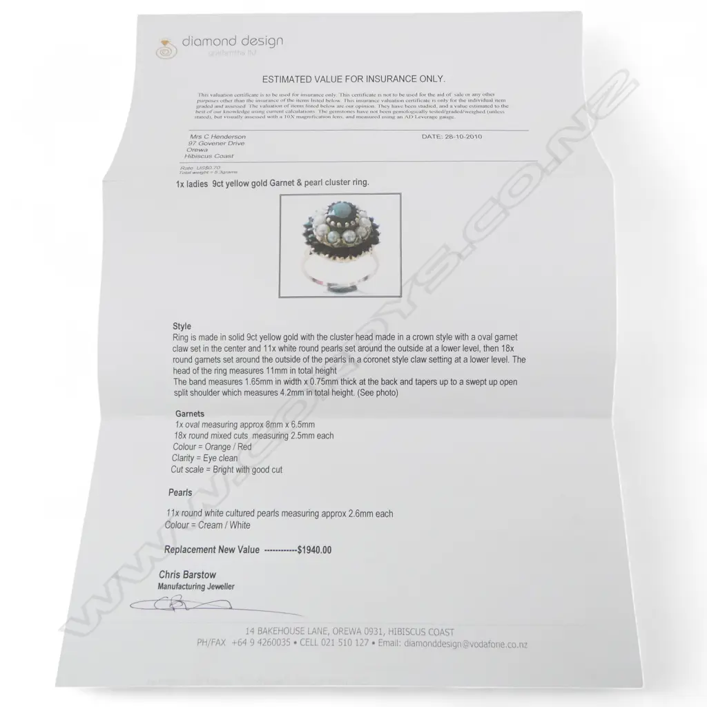 9CT YG GARNET & PEARL CLUSTER RING, 5.3gms SIZE S Image 1++