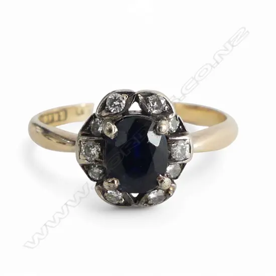 15CT SAPPHIRE & DIAMOND RING, 2.6gms SIZE P