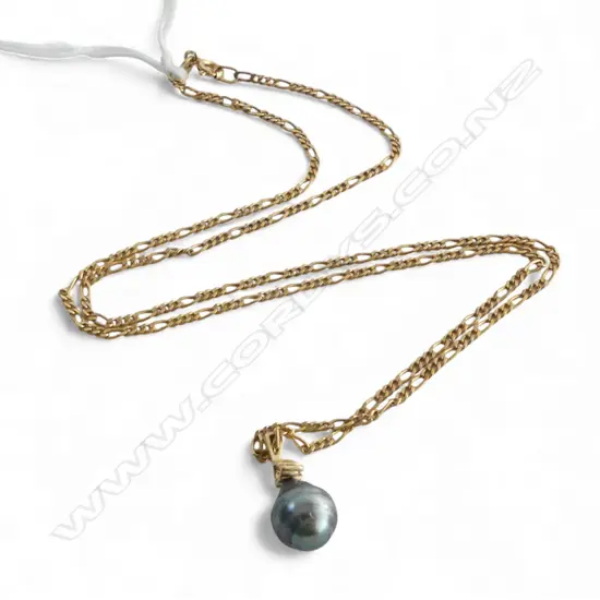 14CT BLACK PEARL PENDANT NECKLACE (9CT CHAIN L.500mm) 5.1gms