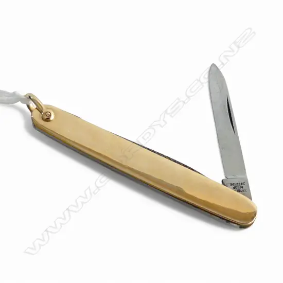 14ct GOLD panelled POCKETKNIFE L.65mm 14.7gms gold panels brass body w steel blades