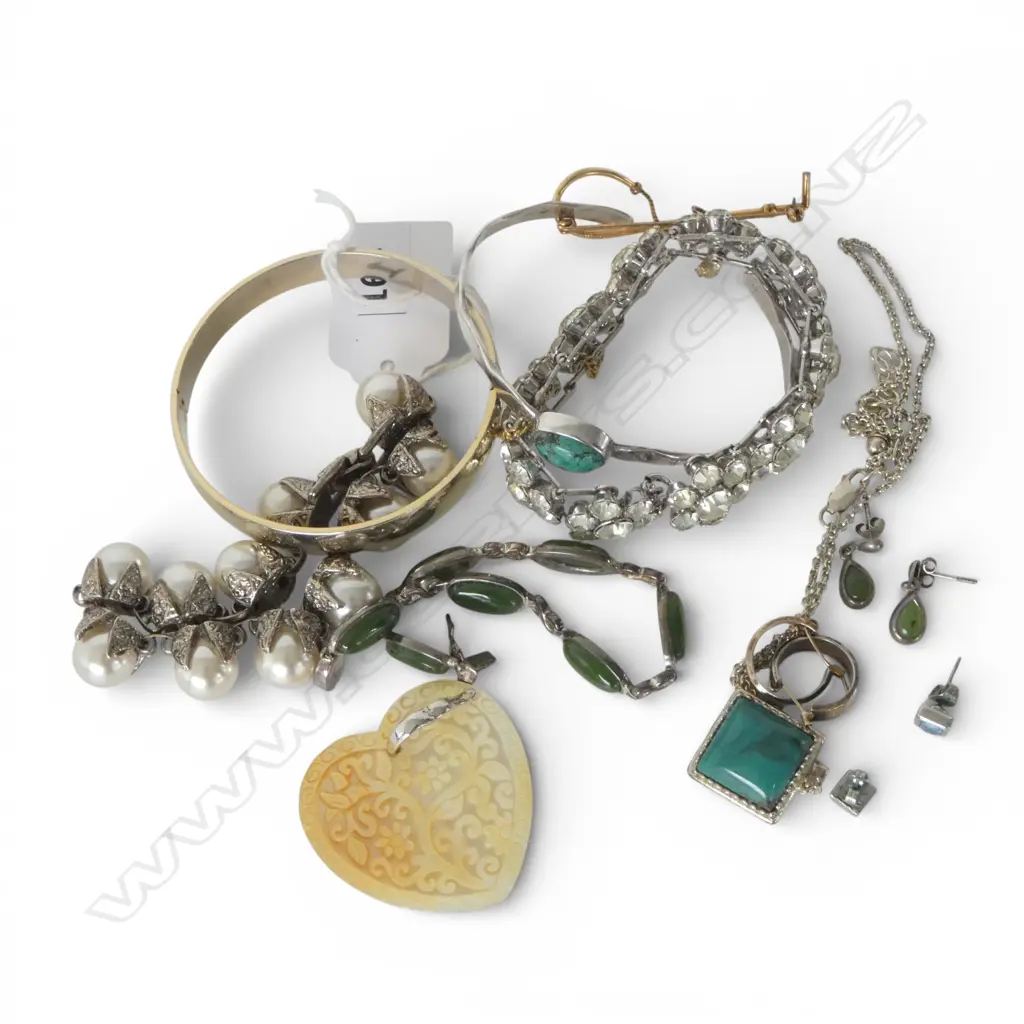 ASST. JEWELLERY INCL. STG SILVER & TURQUOISE CUFF BANGLE, GP BROOCH ETC Image 1++
