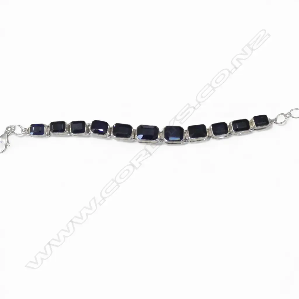 SILVER & DARK BLUE SAPPHIRE BRACELET, stones enhanced Image 1++
